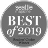 The image is a circular badge labeled "Seattle Magazine Best of 2019 Readers' Choice Winner."